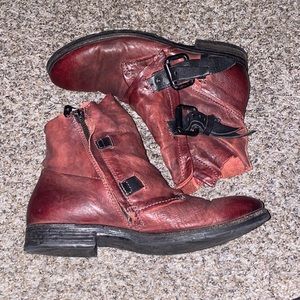 A.S. 98 distressed leather burgundy ankle boots